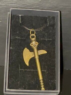Bronze Axe Pendant Necklace with Black Chain